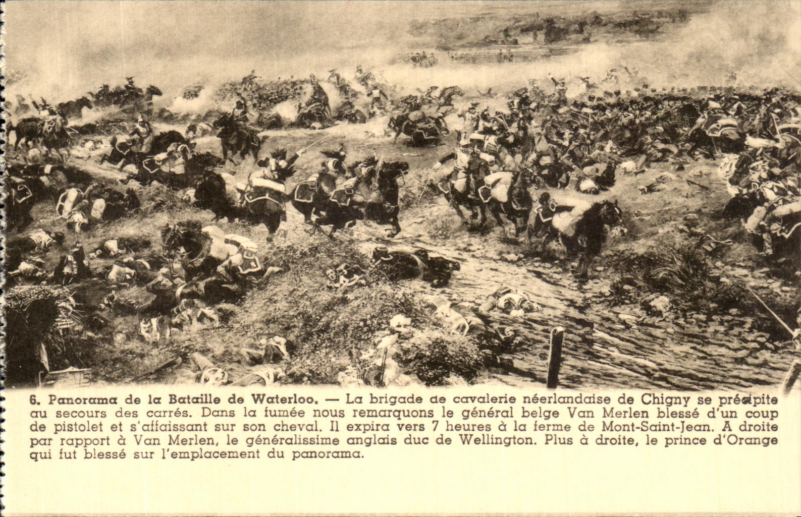 Bataille de Waterloo — Panorama de la bataille — Éditeur P.I.B., Bruxelles