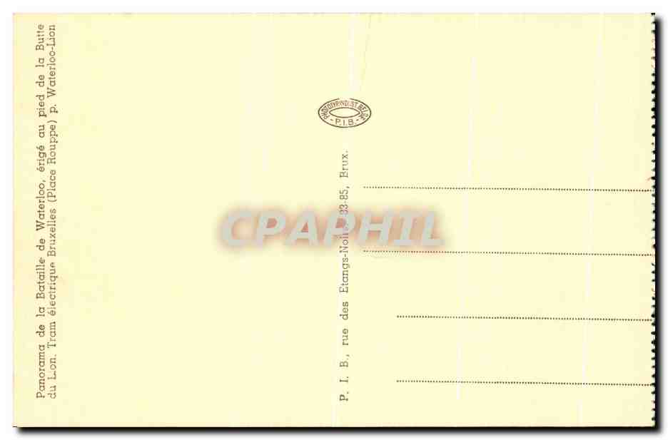 Bataille de Waterloo — Panorama de la bataille — Éditeur P.I.B., Bruxelles — Reverso