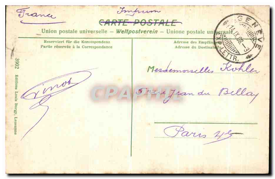 CPA Geneve Le Pont du Mont Blanc et I lle Rousseau — Rückseite