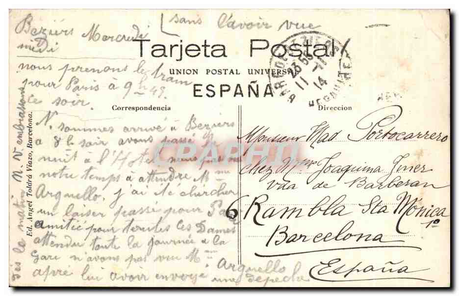 CPA Barcelona Jardines del Parque Paseo Circular — Rückseite