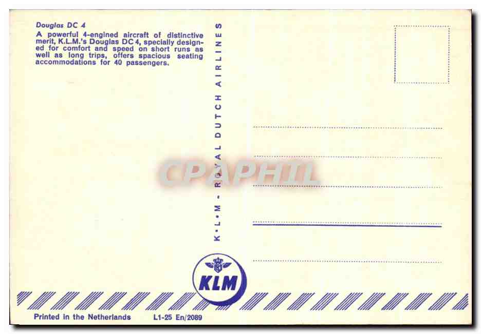 CPA Douglas Dc A Powerful engined aircraft of merit KLM Avion — Rückseite