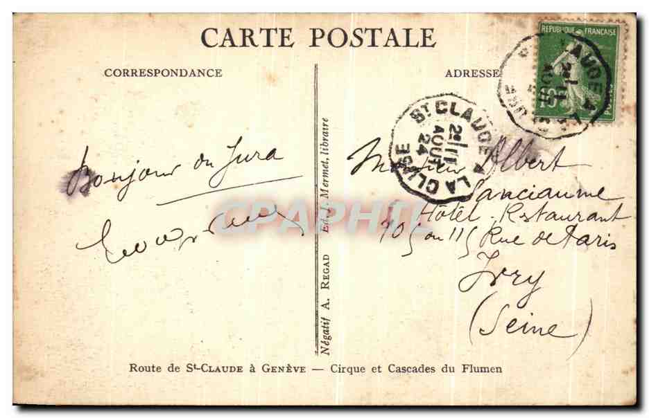 Cirque et Cascades du Flumen — Route de St-Claude à Genève — Négatif A. Regad — Reverso