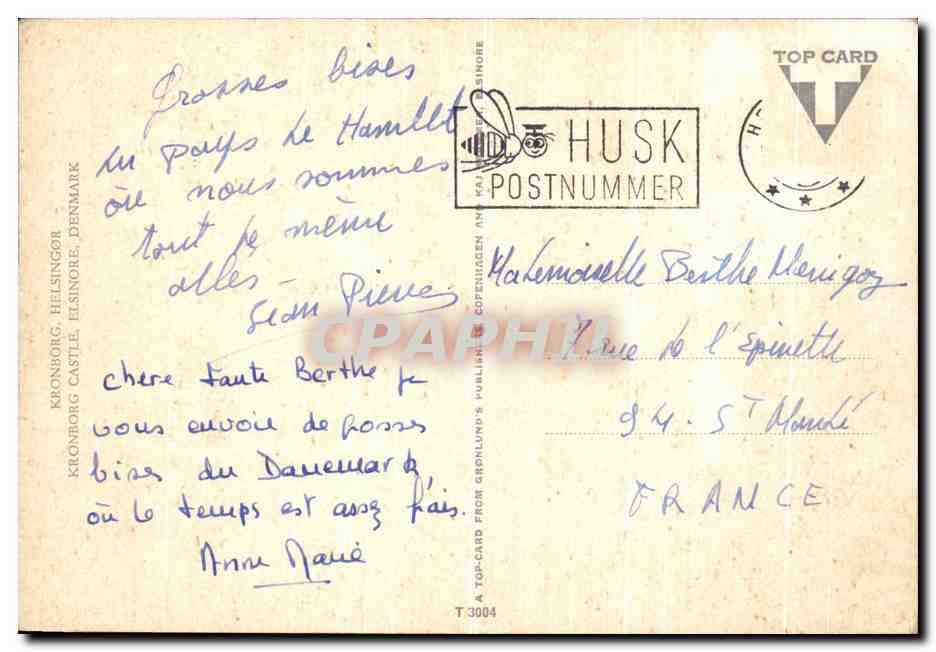 Château d'Elsinore — Danemark — éditeur Top Card, n° T 3004 — Rückseite