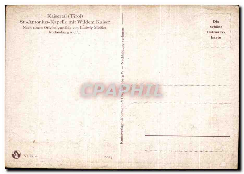 Kaisertal (Tirol) — St.-Antonius-Kapelle mit Wildem Kaiser — L. Mößler pinx. — Verso