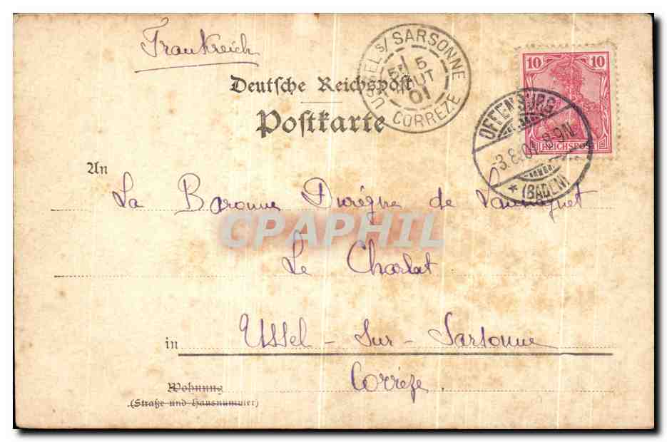 Offenburg — 3 août 1901 — 9ème Badech Infanterie Regiment N°170 — Verso