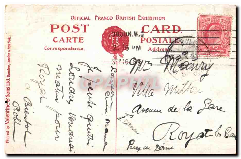 CPA New Zealand Pavilion Franco British Exhibition London 1908 — Rückseite