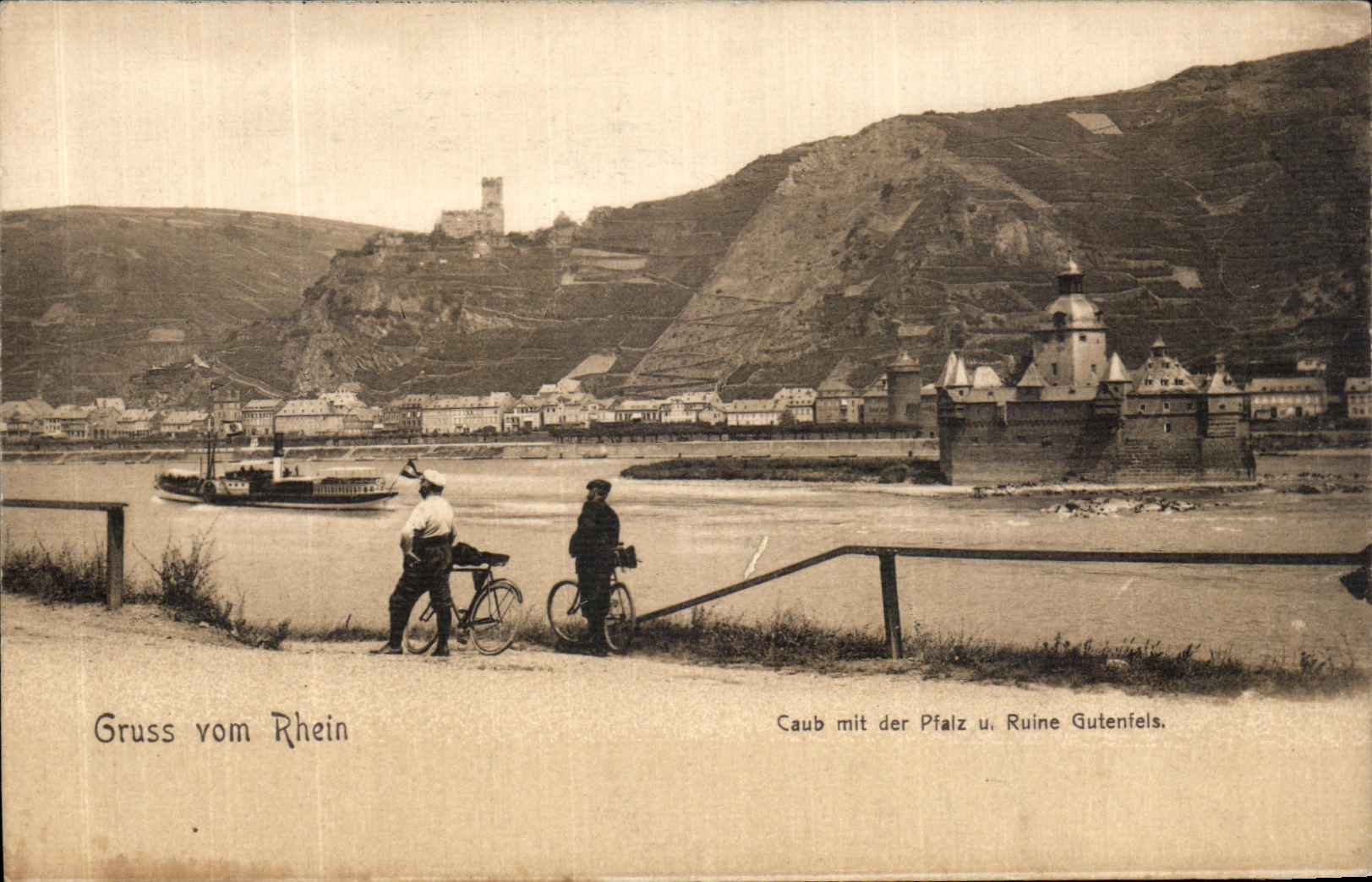 CPA Gruss Vom Rhein Caub mit der Pfalz U Rhine Gutenfeis