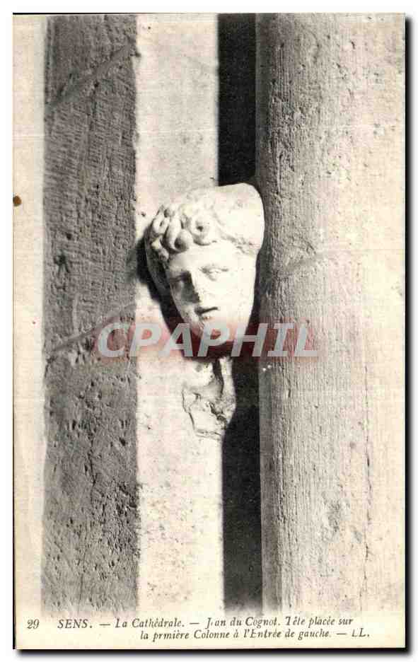 Sens — La Cathédrale. — Jean du Cognot. Tête placée sur la première colonne à l'entrée gauche — LL.