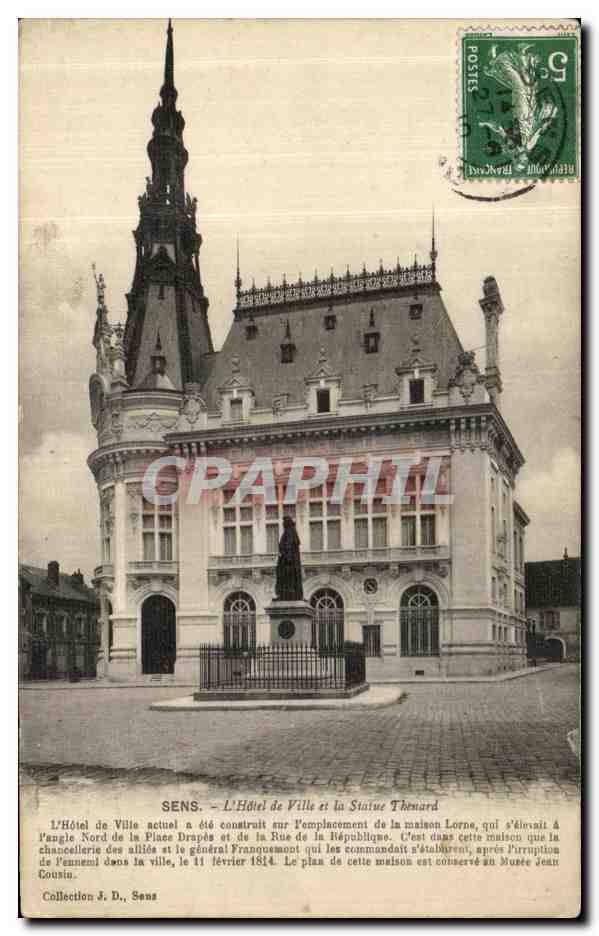 Sens — L'Hôtel de Ville et la Statue Thenard — Collection J. D. Sans