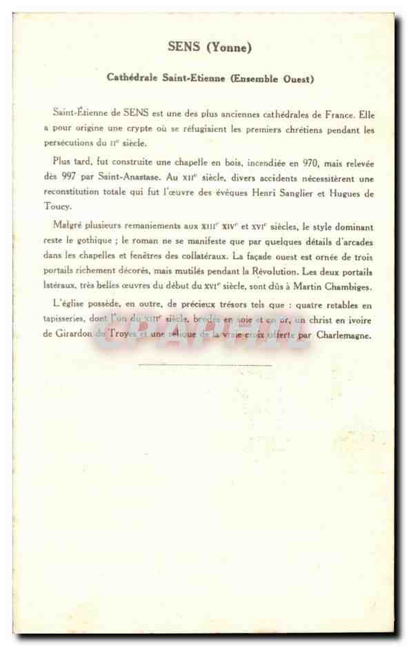 CPA Sens Yonne Cathedrale Saint Etienne — Rückseite