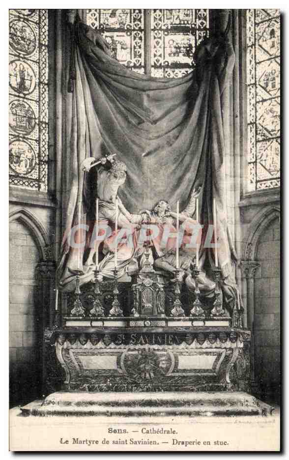 Sens — Cathédrale — Le Martyre de saint Savinien — Draperie en stuc