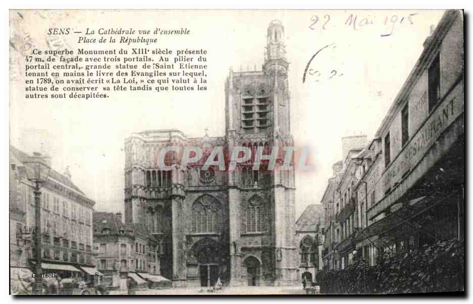 Sens — La Cathédrale vue d'ensemble — Place de la République — Collecte de F. R. S.