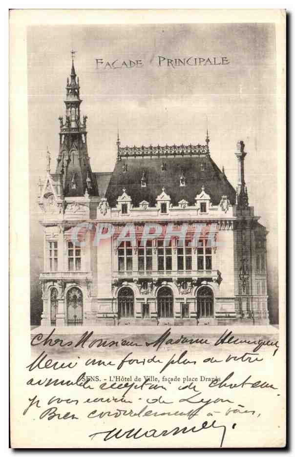 CPA Sens L Hotel de Ville facade place Drapes