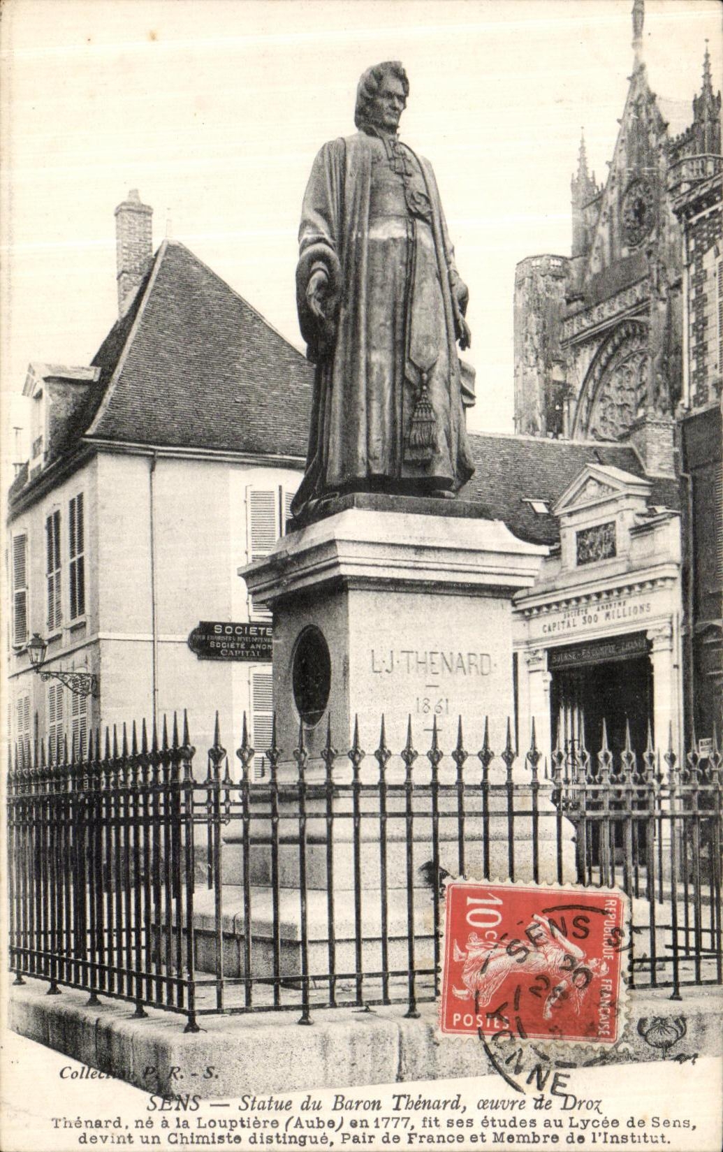 SENS — Statue du Baron Thénard, œuvre de Droz — Société Anonyme Capital 300 Millions
