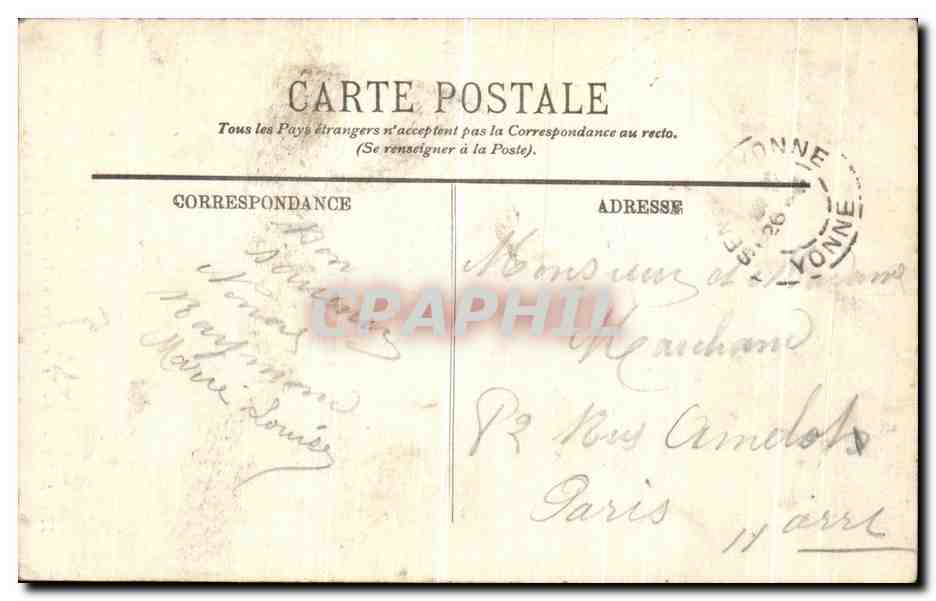 CPA Sens Monument eleve aux Enfants de l Arrondissement morts pour la patrie  — Rückseite