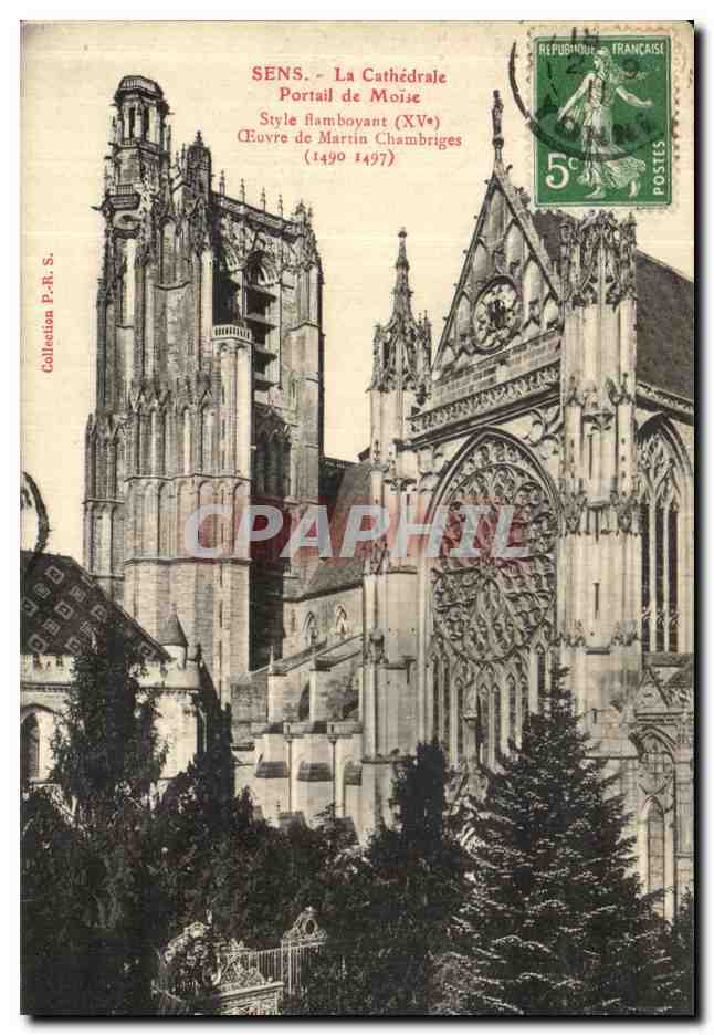 Sens - Die Kathedrale, Portal von Moise - Stil Flamboyant (15. Jahrhundert) - Werk von Martin Chambriges (1490-1497) - Sammlung P.-Rt. S.