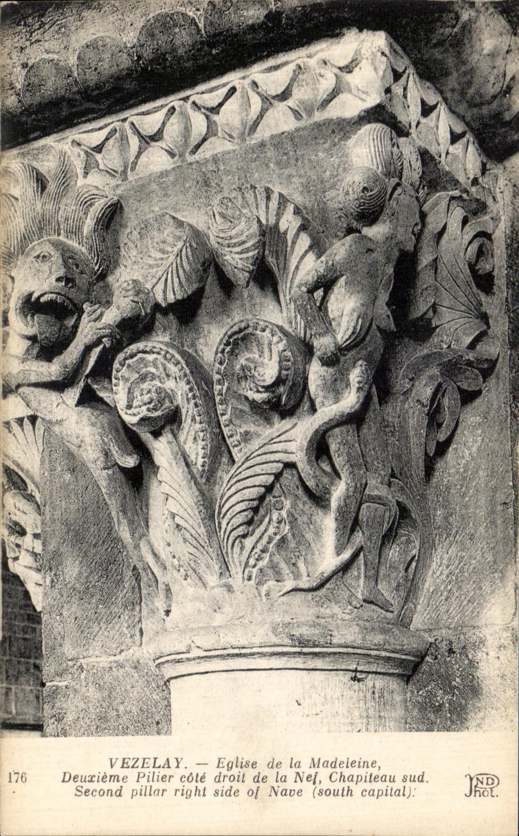 Vézelay — Église de la Madeleine, deuxième pilier droit de la nef, chapiteau sud