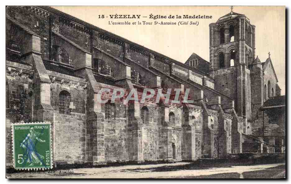 Vézelay — Église de la Madeleine et la Tour Saint-Antoine (Côté Sud) — Éditeur Avallon
