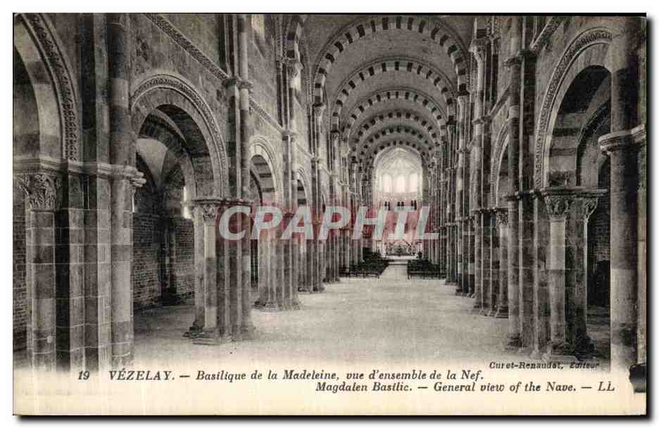 Vézelay — Basilika der Madeleine, Gesamtaufnahme der Kirche — Cur und Renaudat, Verleger