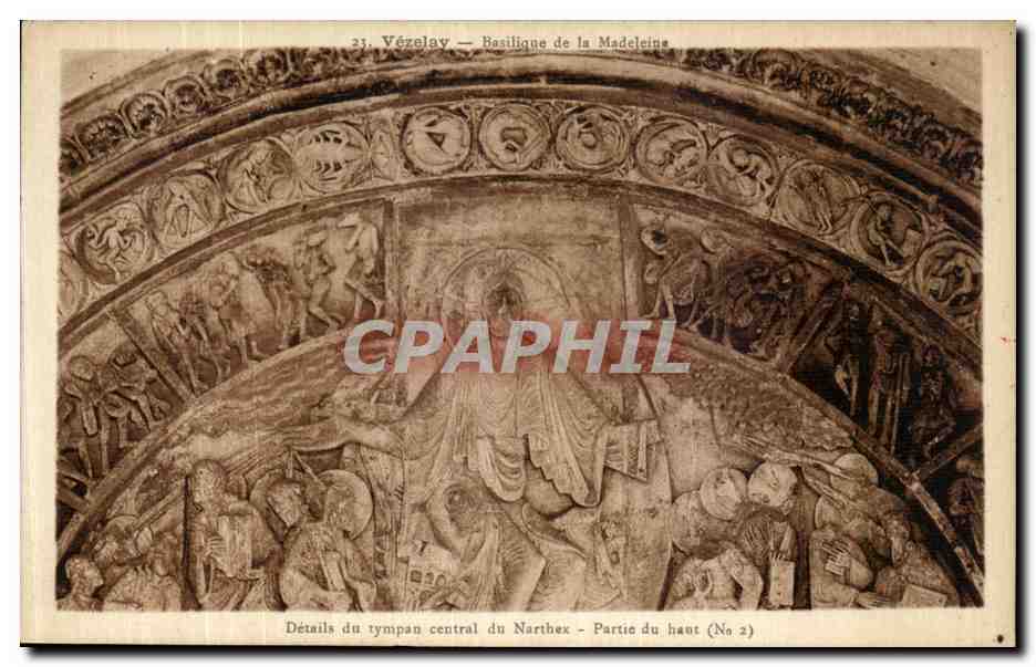 Vézelay — Basilique de la Madeleine — Détails du tympan central du Narthex - Partie du haut (No 2)