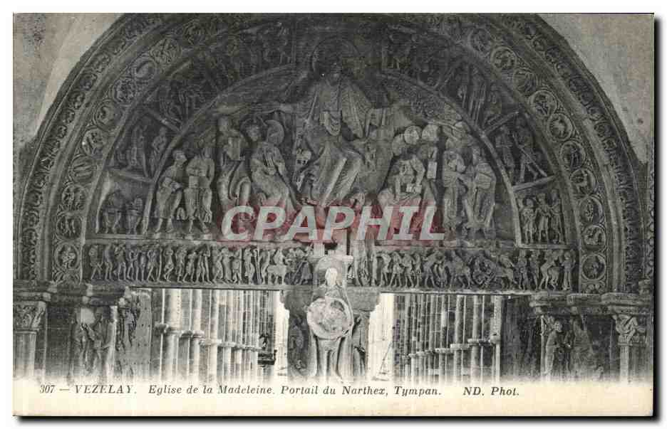 Vézelay — Église de la Madeleine. Portail du Narthez, tympan — ND. Phot.