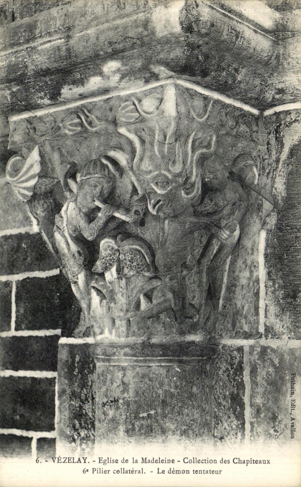 Vézelay - Église de la Madeleine - Pilier collatéral - Le démon tentateur - Collection des Chapiteaux - Édition Avilion