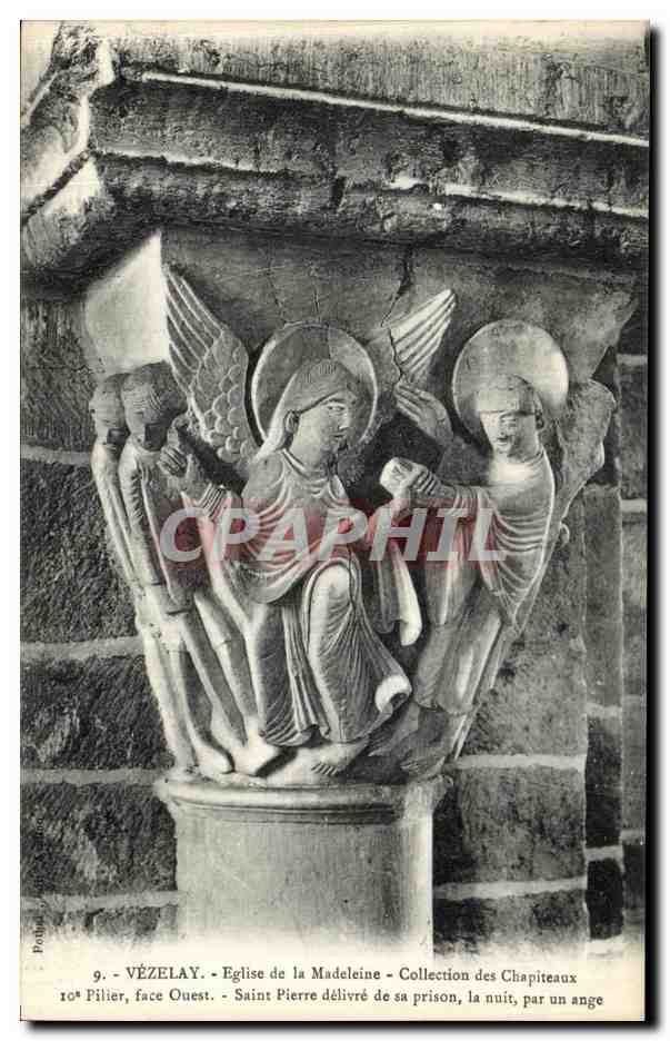 Vézelay - Église de la Madeleine - Collection des chapiteaux - Saint Pierre délivré de sa prison, la nuit, par un ange