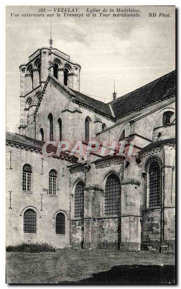 Vézelay — Kirche Sainte-Madeleine, äußere Ansicht des Querbaus und südlichen Turms — ND Phot.