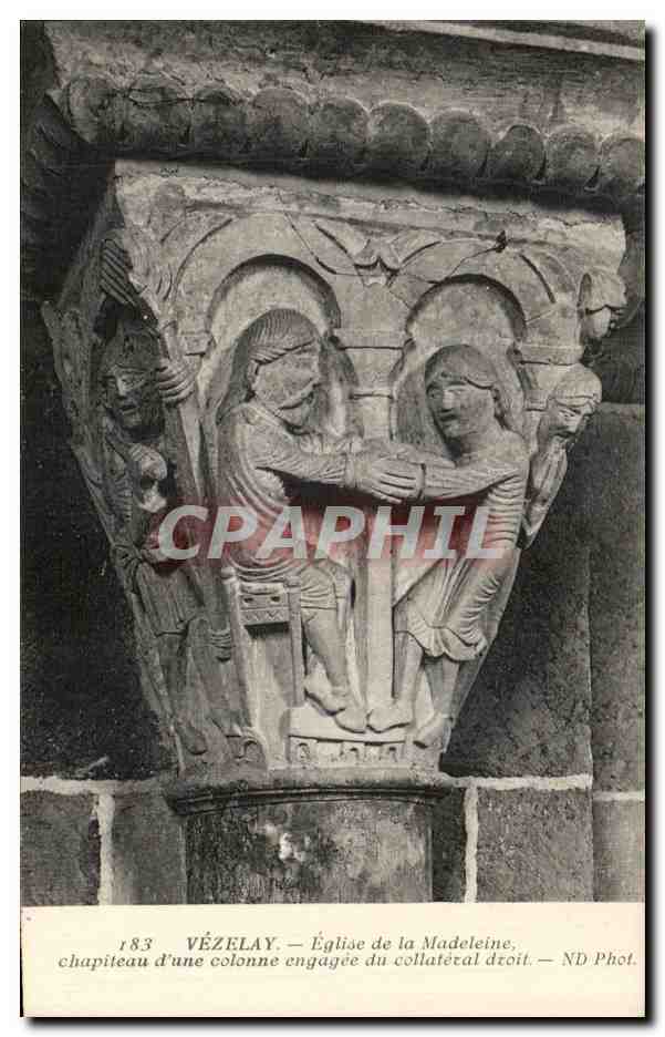 Vézelay — Église de la Madeleine, chapiteau d'une colonne engagée du collatéral droit — ND Phot.