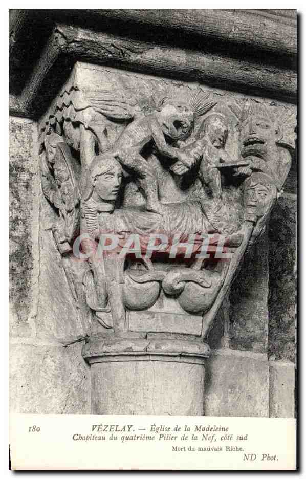 Vézelay — Église de la Madeleine, chapiteau du quatrième pilier de la nef, côté sud — ND Phot.
