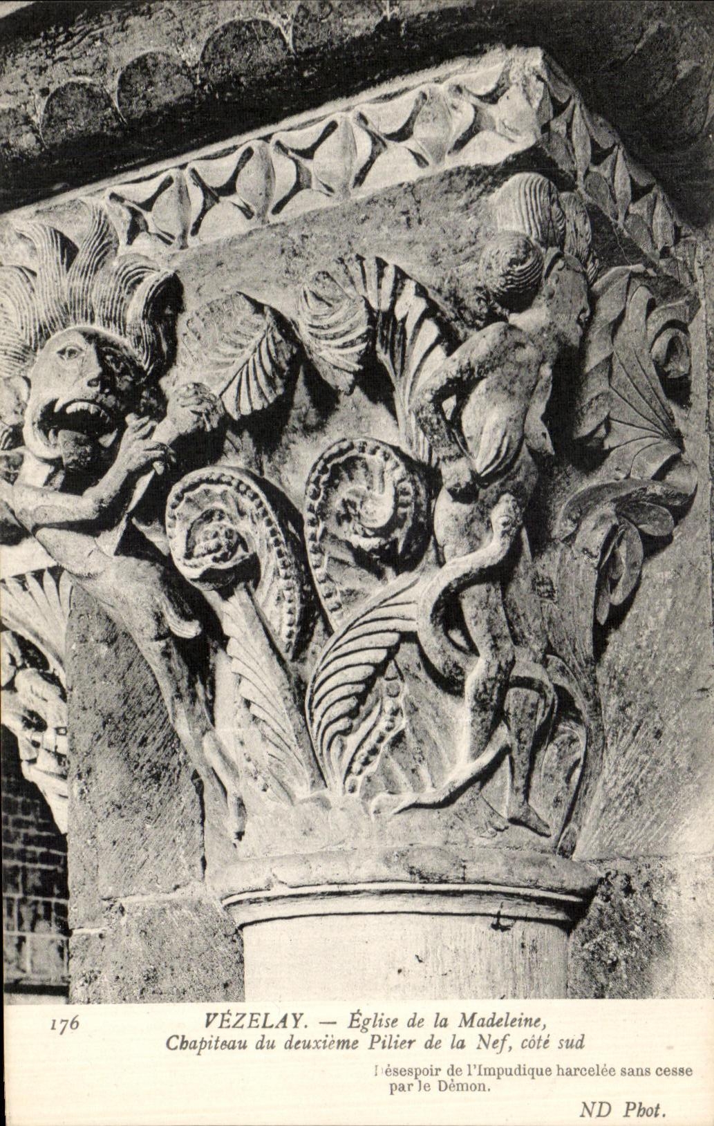 Vézelay — Église de la Madeleine, chapiteau du deuxième pilier de la nef, côté sud — ND Phot. n°176