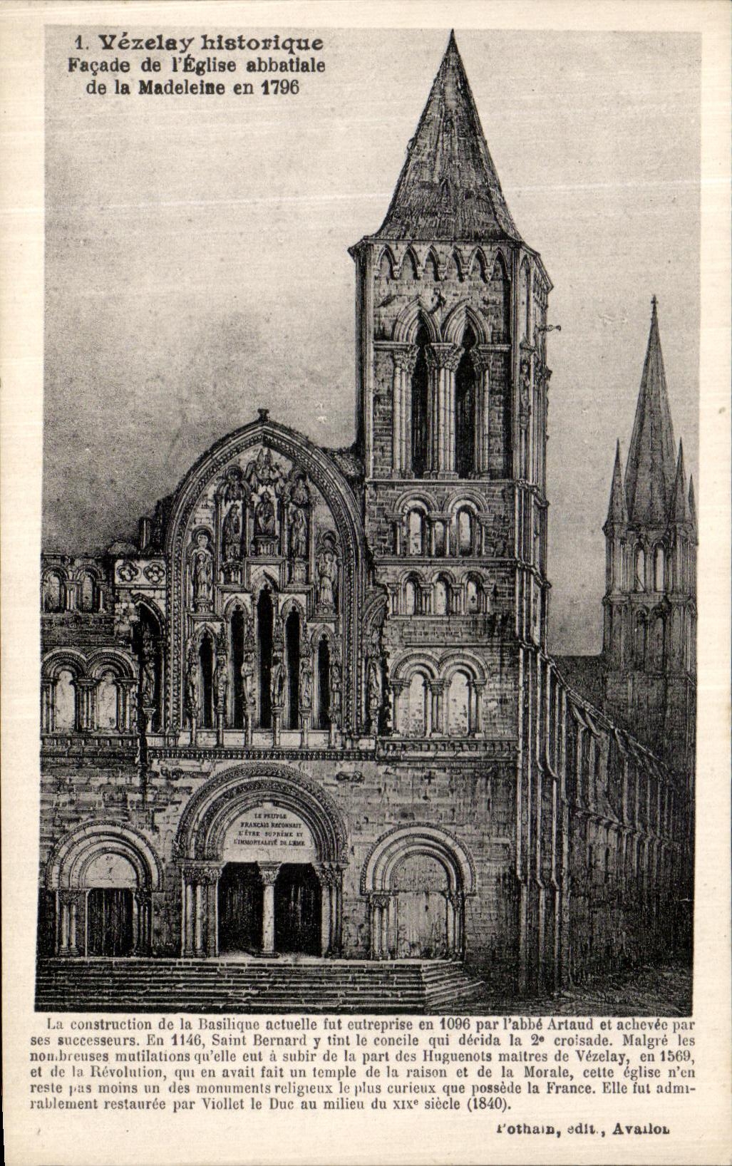 Vézelay historique — Façade de l'Église abbatiale en 1796 — L'othain, édit., Avariol