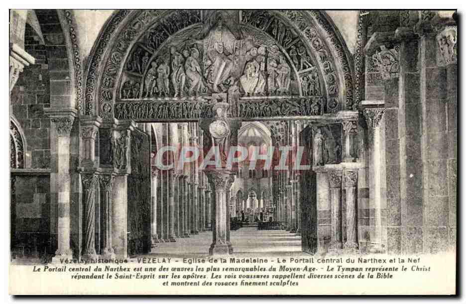 Vézelay - Portail central de l'église de la Madeleine - Éditeur Lib. Pop. Wachter