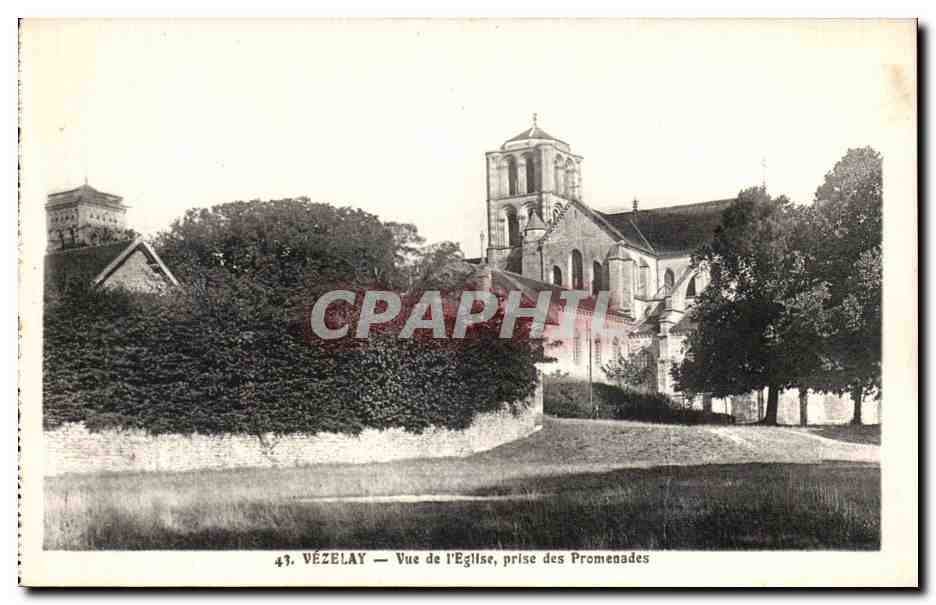 Vézelay — Vue de l'Église, prise des Promenades — Lib. Pap. Ravier, Avallon