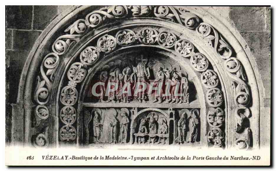 VÉZELAY - Basilique de la Madeleine - Tympan et Archivolte de la Porte Gauche du Narthez