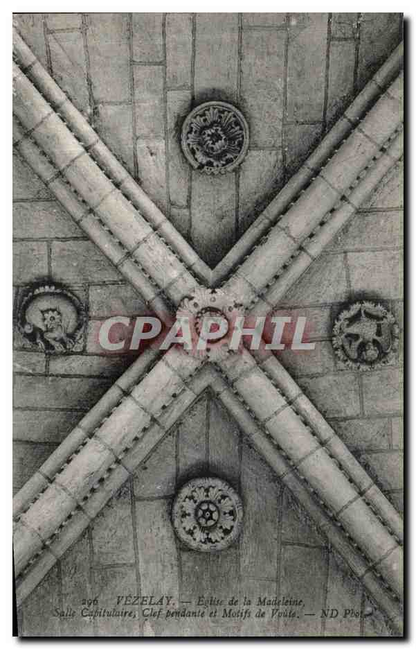 Vézelay — Église de la Madeleine, Salle Capitulaire, Clef pendante et Motifs de Voûte — ND Photo