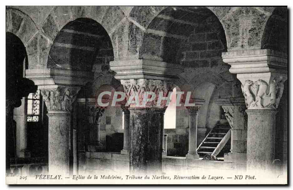 VÉZELAY — Église de la Madeleine, Tribune du Narthex, Résurrection de Lazare — ND Pbot.