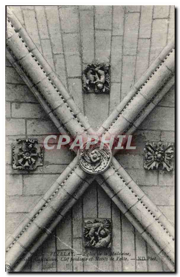 Vézelay — Église de la Madeleine, Clef pendante et Motifs de Fonte — ND.Pbol.