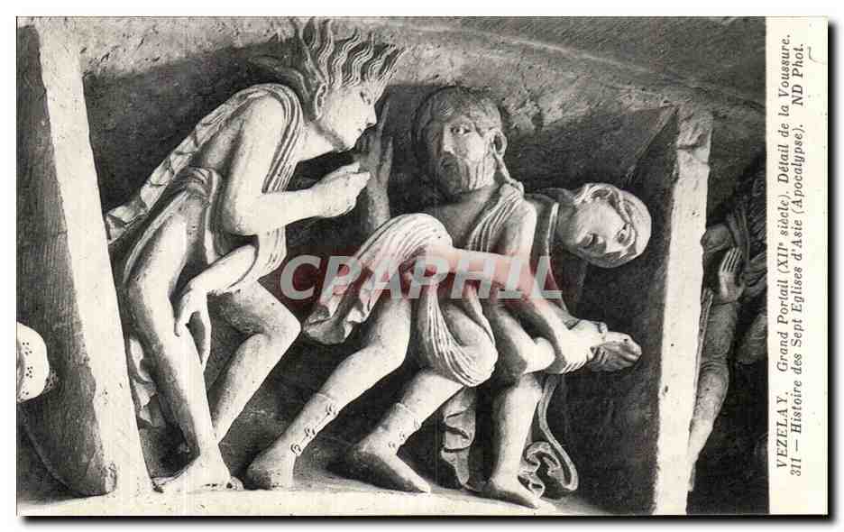 Vézelay — Détail du portail de l'église d'Assise (Apocalypse) — ND Phot.