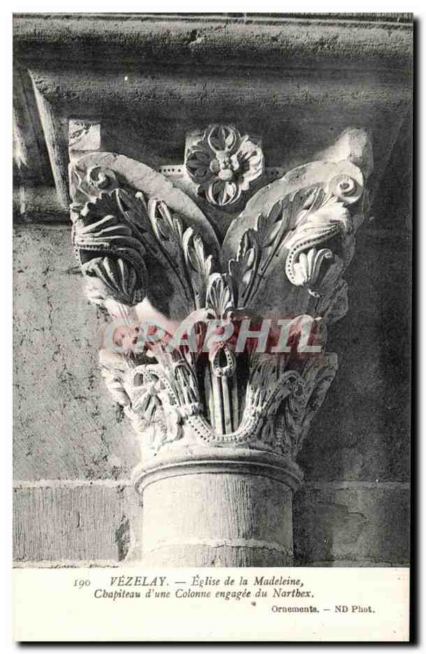 Vézelay — Église de la Madeleine, Chapiteau d'une colonne engagée — ND Phot.