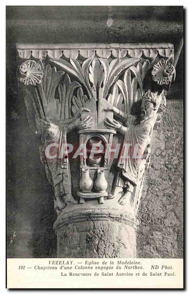 Vézelay — Église de la Madeleine — Chapiteau d'une colonne engagée du narthex. ND Phot.
