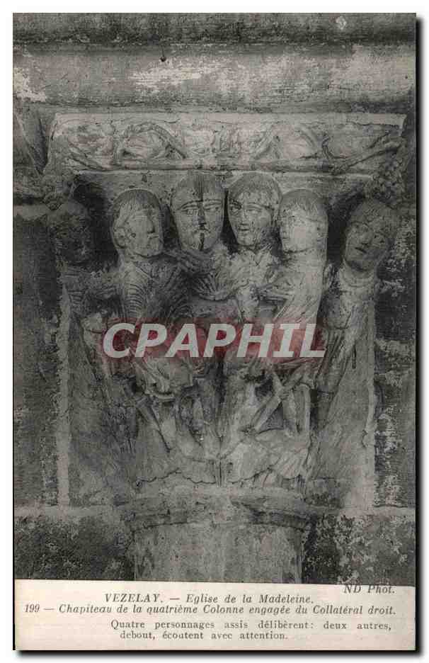 Vézelay — Chapiteau de la quatrième colonne engagée du collatéral droit — Église de la Madeleine