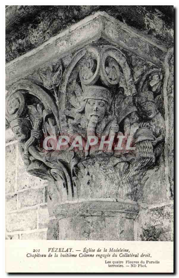 Vézelay — Église de la Madeleine, Chapiteau de la huitième colonne engagée du collatéral droit — ND Phot.