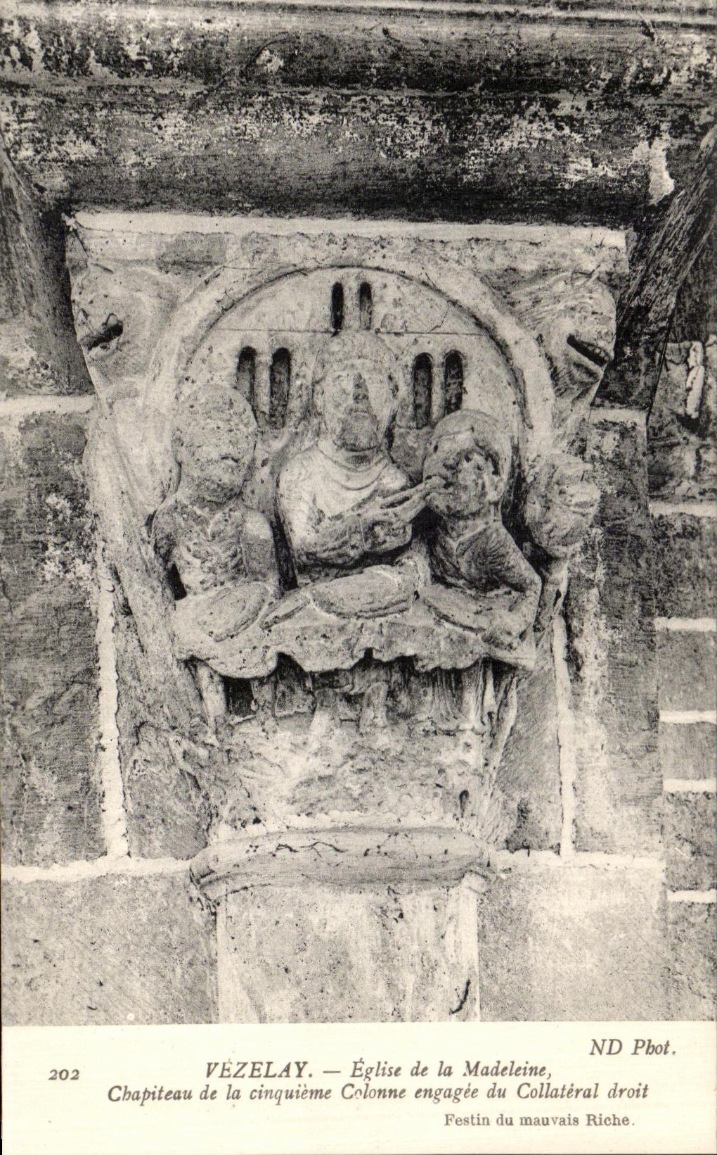 Vézelay — Chapiteau de la cinquième colonne engagée du collatéral droit, Église de la Madeleine — ND Pbot.