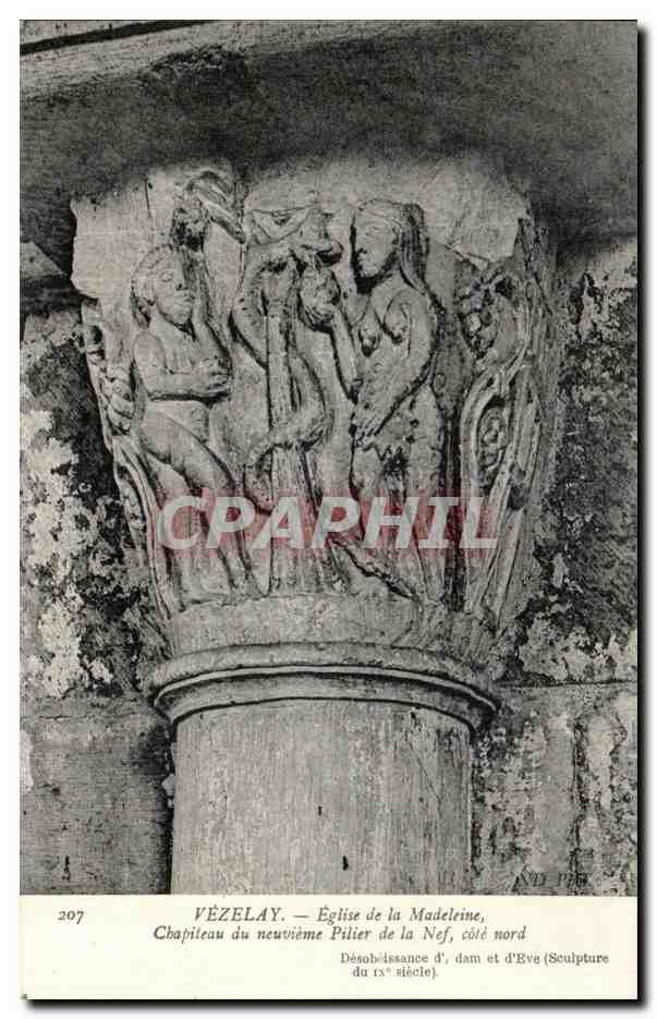 Vézelay — Kirche der Madeleine, Kapitell des neunten Pfeilers der Kirche, nördliche Seite (Sculptur des 11. Jahrhunderts)