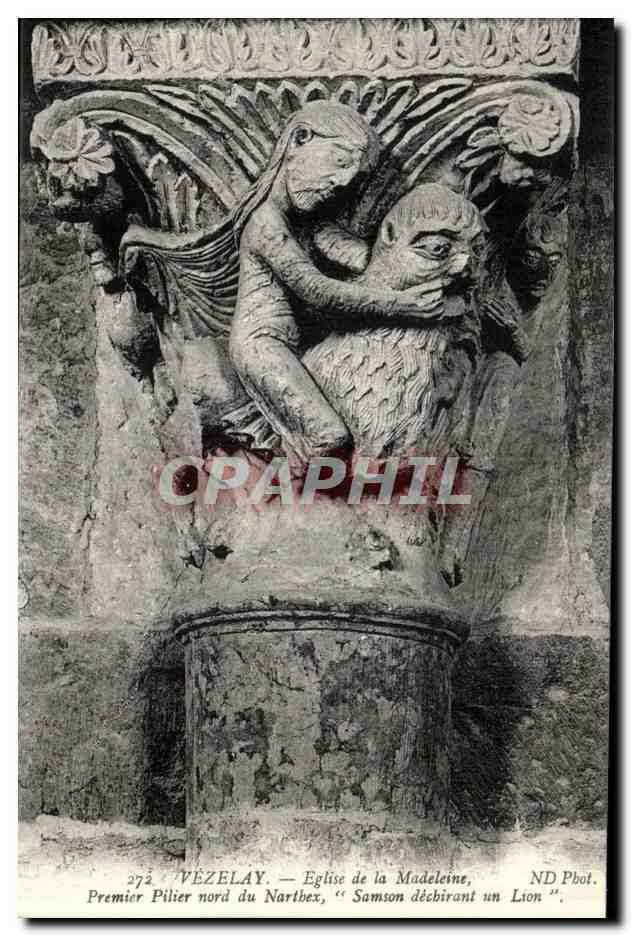 Vézelay — Iglesia de Santa Magdalena, Primer Pilar norte, "Samson arrancando un León"