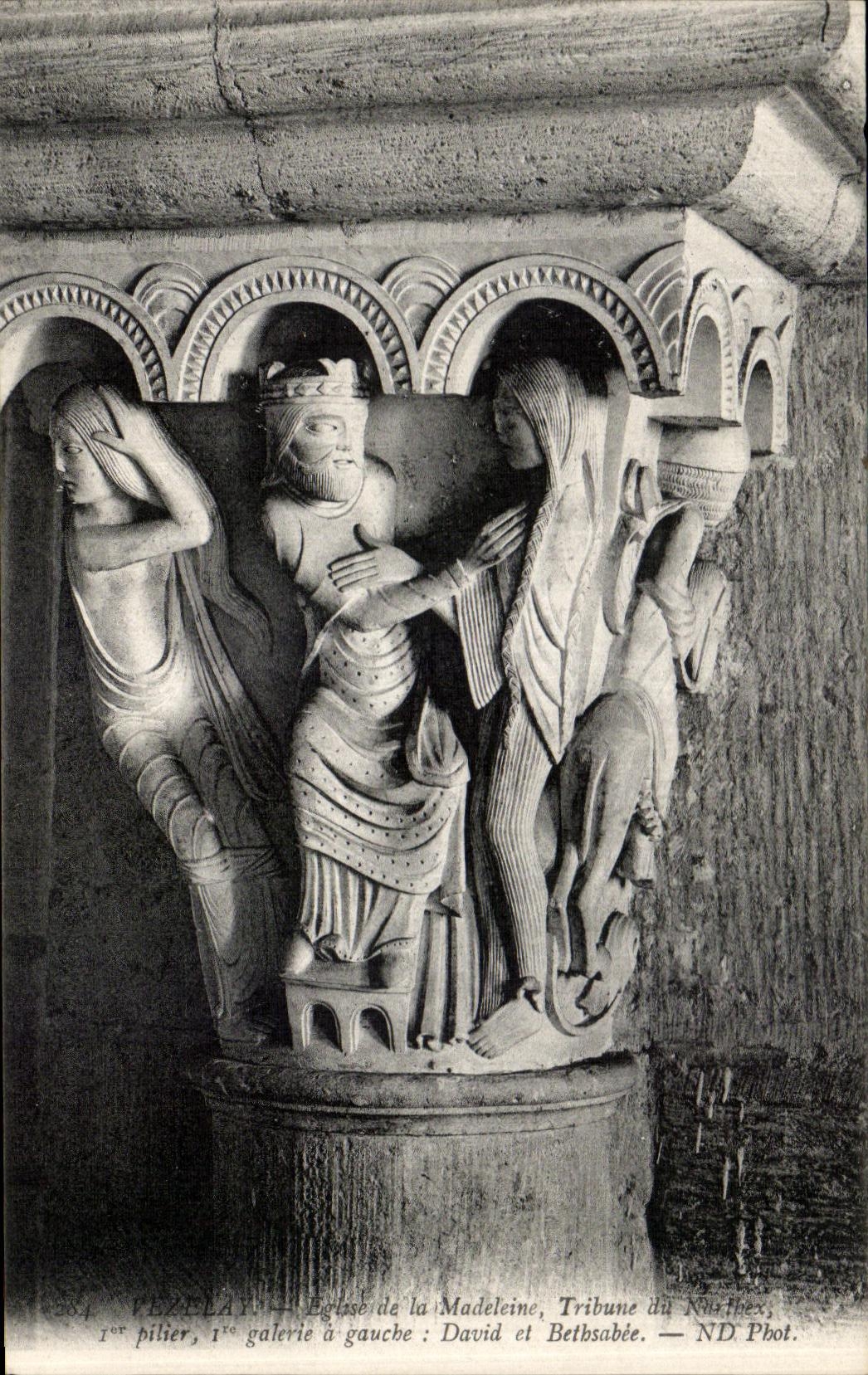 Pézelay — Église de la Madeleine, Tribune du Nord, 1er pilier, 1ère galerie à gauche : David et Bethsabée — ND Phot.