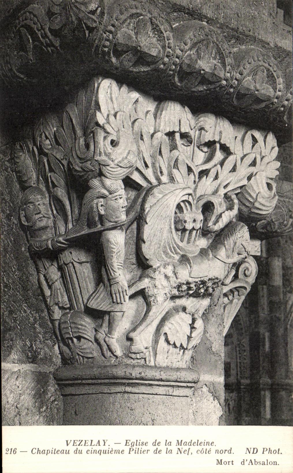 Vézelay — Chapiteau du cinquième pilier de la nef, côté nord — ND Phot. Mort d'Absalon