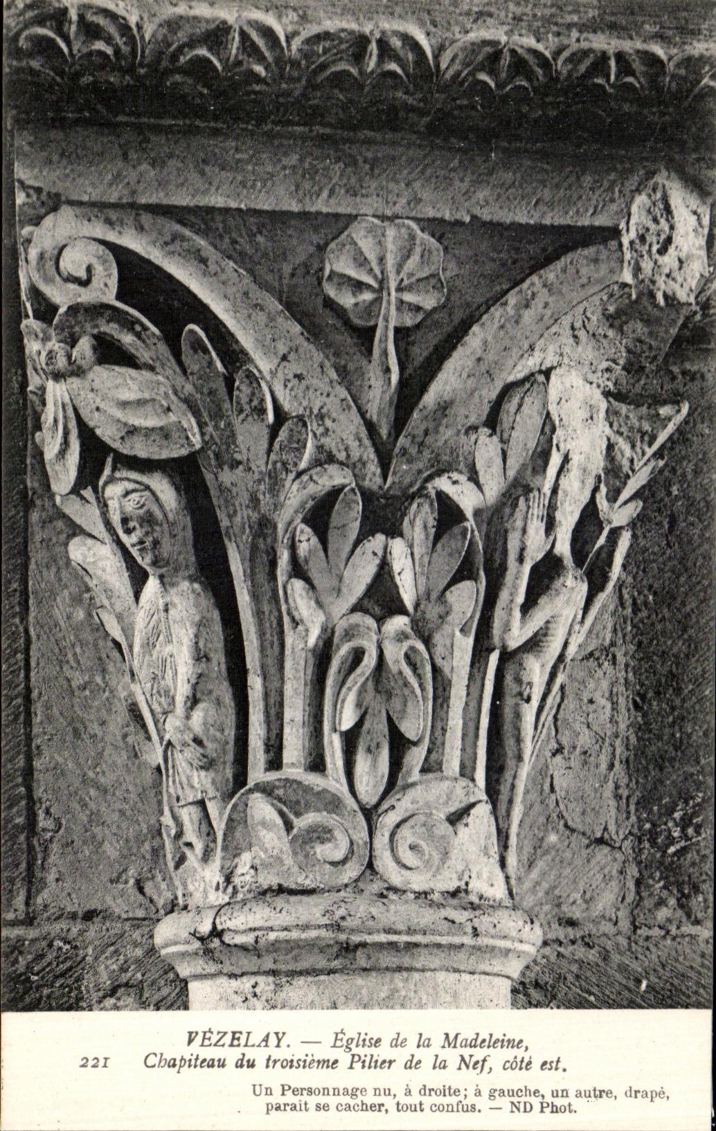 Vézelay — Église de la Madeleine, chapiteau du troisième pilier de la nef côté est — ND Phot. n°221