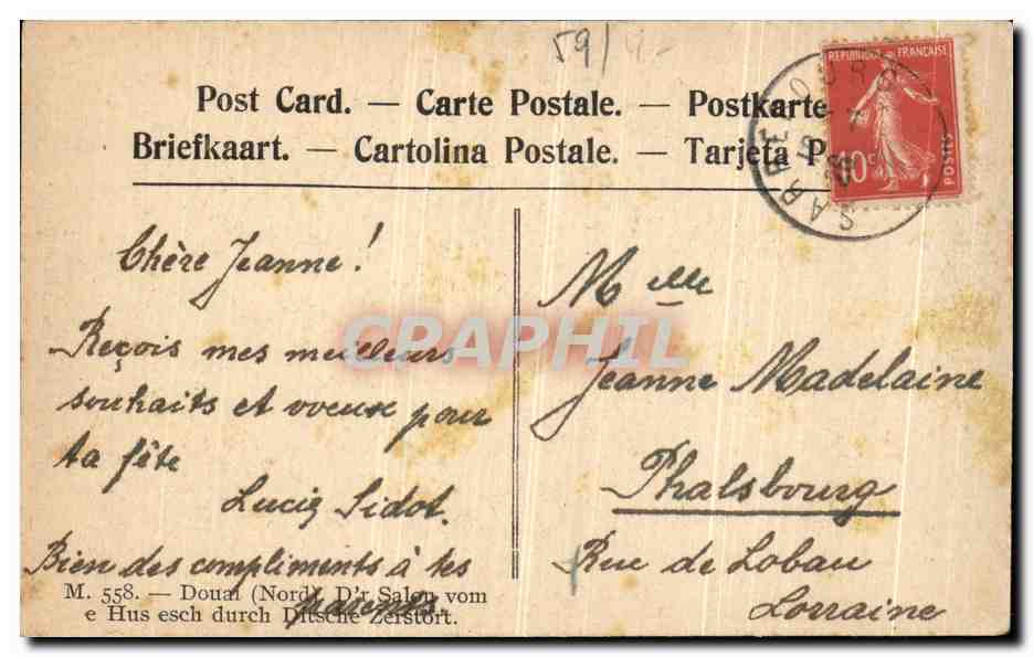 CPA Douai Nord Le Salon D une maison saccagee par les allemands  — Rückseite